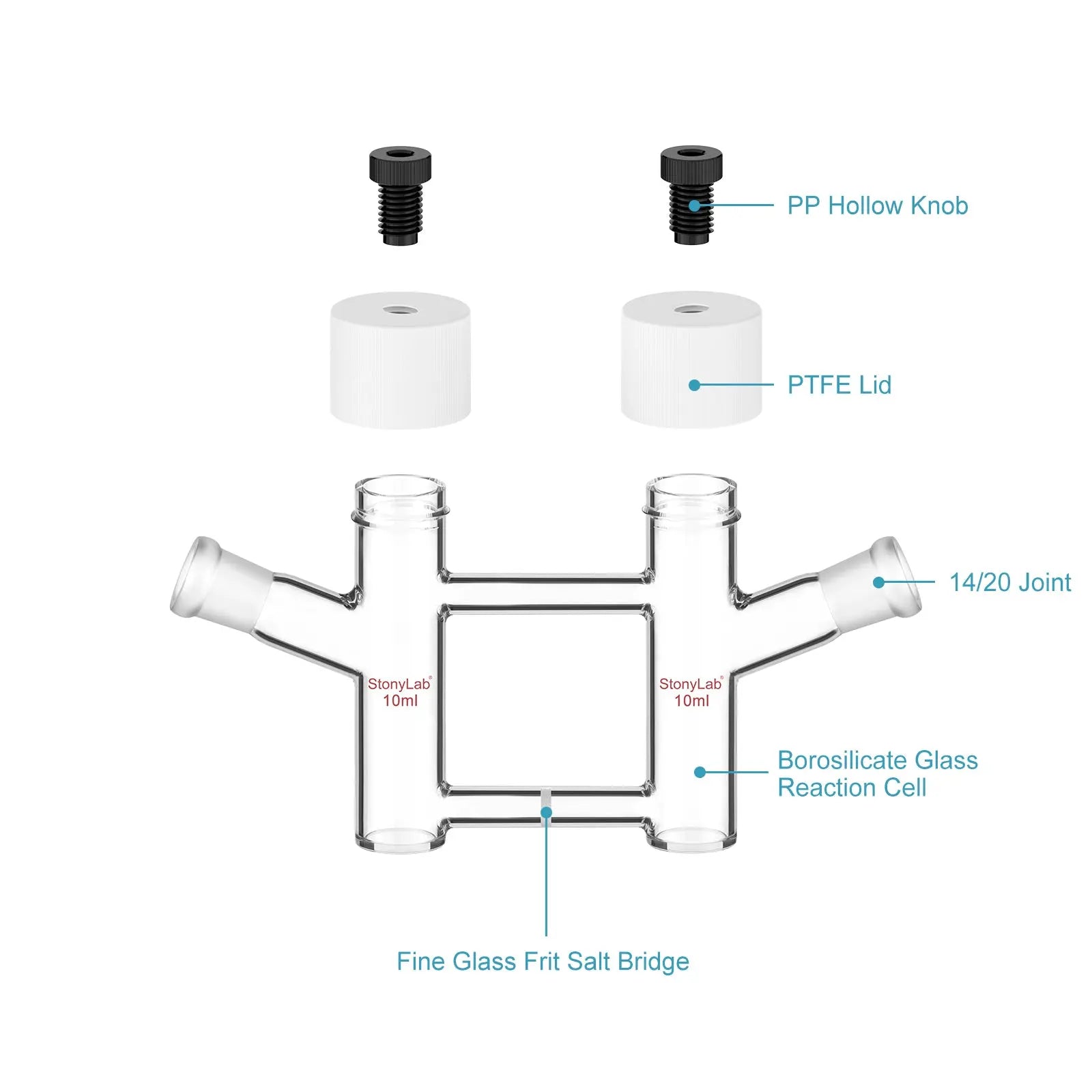 H-Type Electrolytic Cells with Fine Glass Frit Salt Bridg, 14/20 Joints Both Sides [5-15 ml]