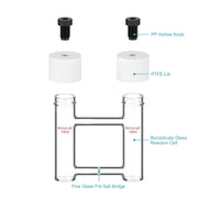 Detailed structural assembly component for StonyLab H-Type Electrolytic Cells with Fine Glass Frit Salt Bridge [5-15 ml]