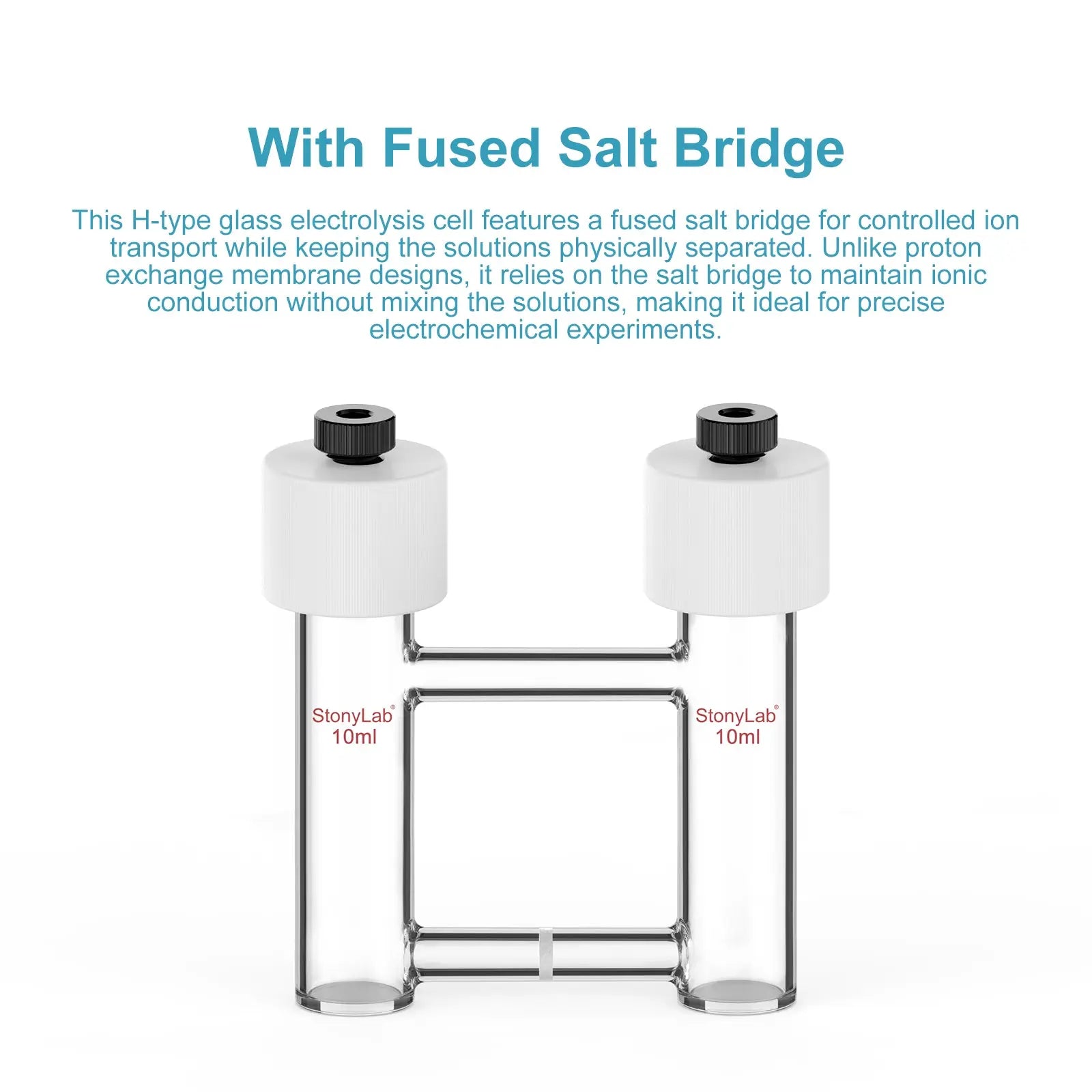 Alternative angle showing underlying build quality of StonyLab H-Type Electrolytic Cells with Fine Glass Frit Salt Bridge [5-15 ml]