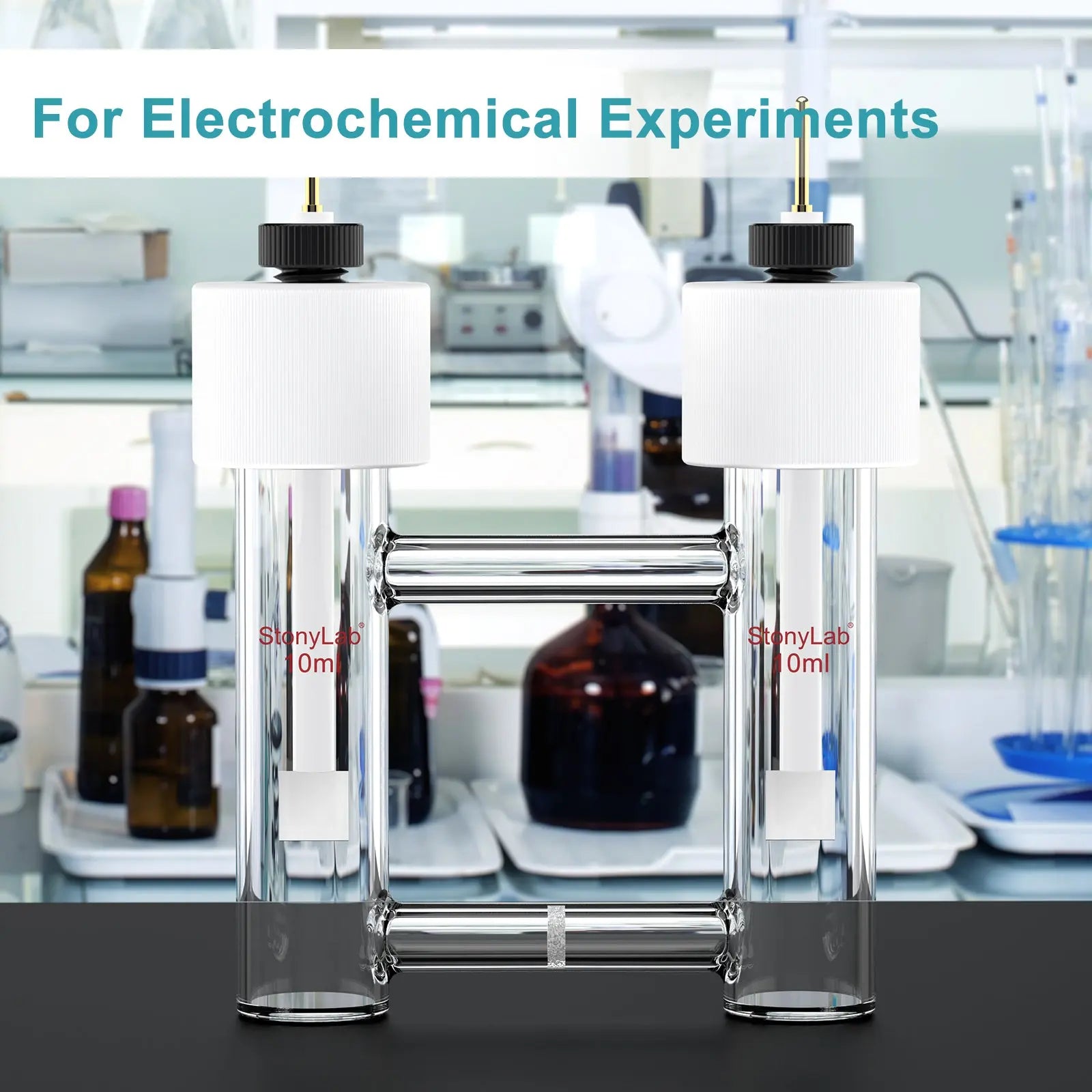 Comprehensive product view and setup components for StonyLab H-Type Electrolytic Cells with Fine Glass Frit Salt Bridge [5-15 ml]
