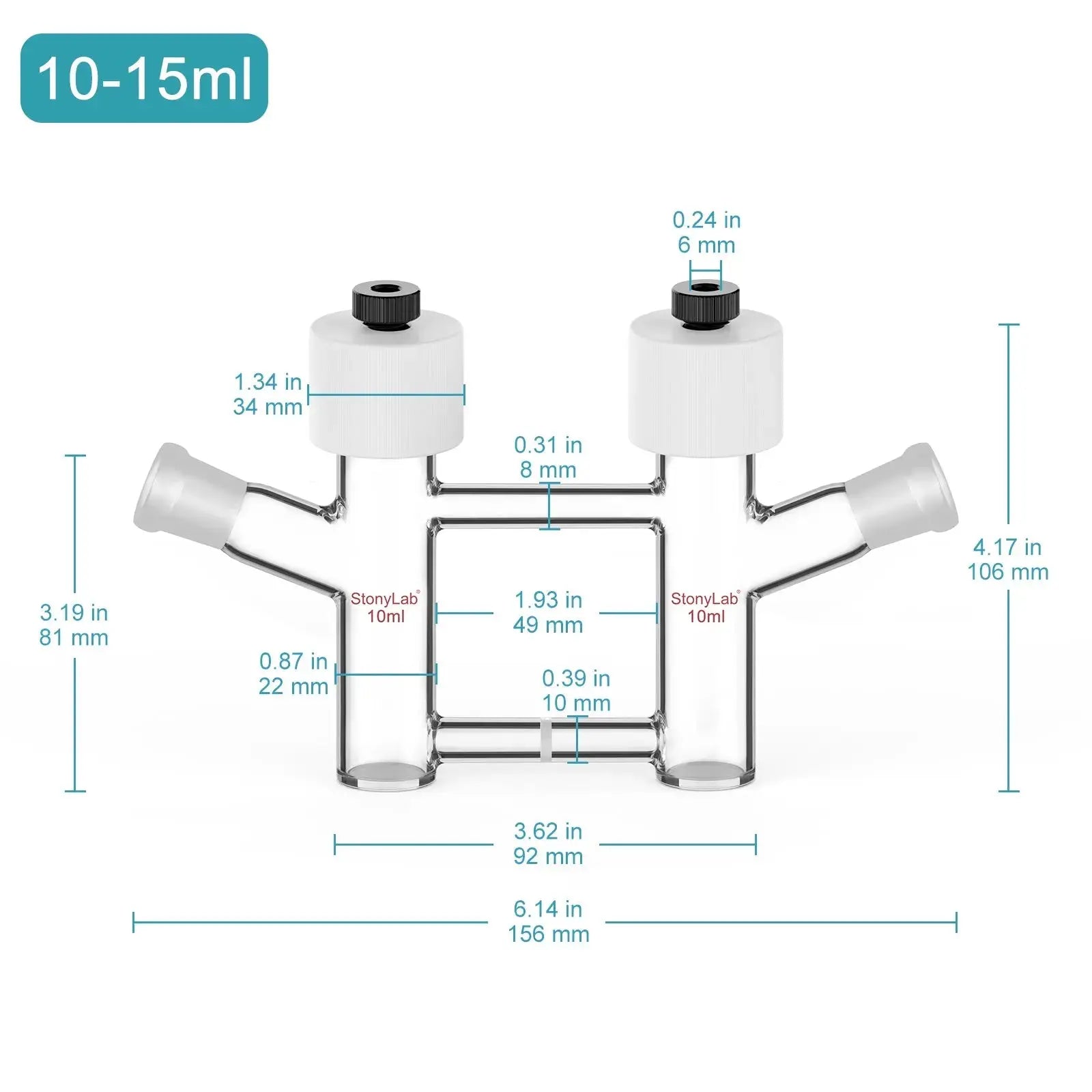 StonyLab H-Type Electrolytic Cells with Fine Glass Frit Salt Bridge heavy duty chemical processing configuration