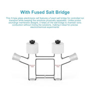 Alternative angle showing underlying build quality of StonyLab H-Type Electrolytic Cells with Fine Glass Frit Salt Bridge