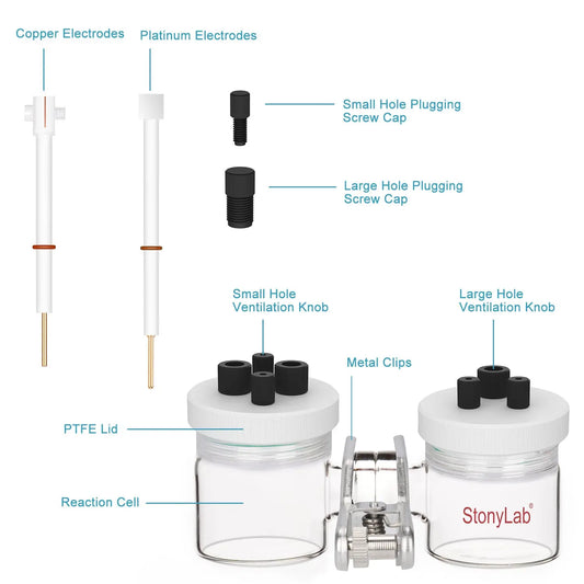 H-Type Electrolytic Cells with PTFE Lids and Electrodes Electrochemistry - Electrolyzer
