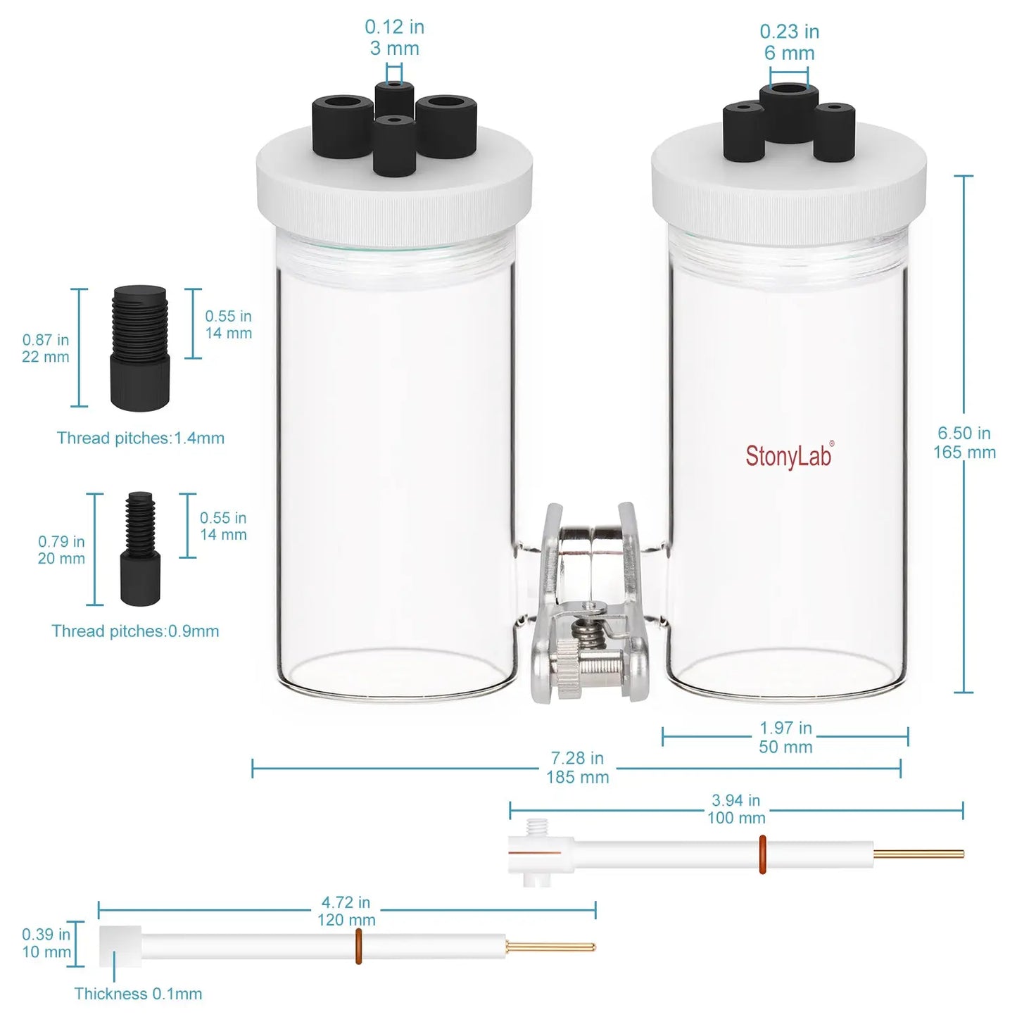 H-Type Electrolytic Cells with PTFE Lids and Electrodes Electrochemistry - Electrolyzer 500-ml