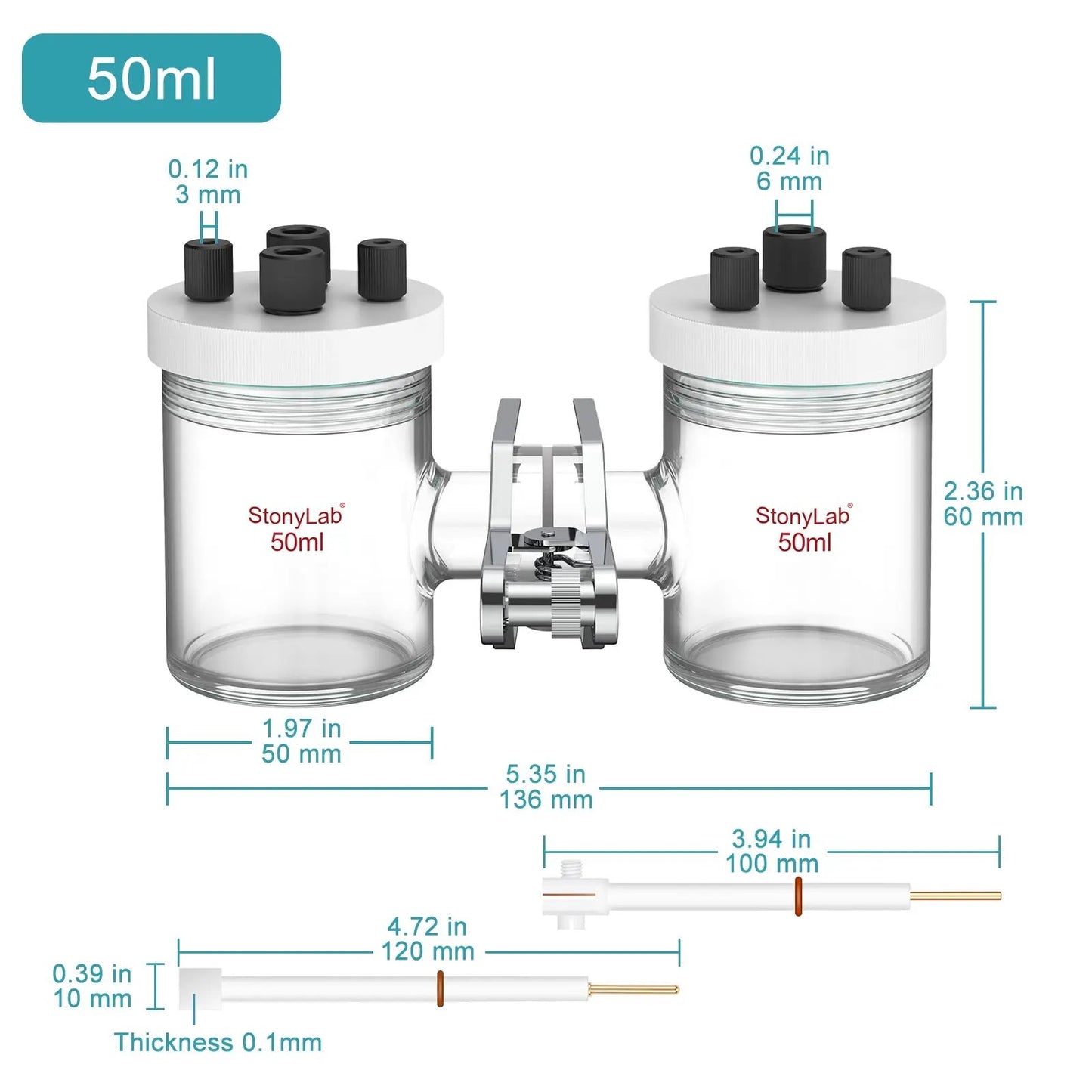 H-Type Electrolytic Cells with Two Electrodes [50-500 ml] Electrolyzer-H-Type