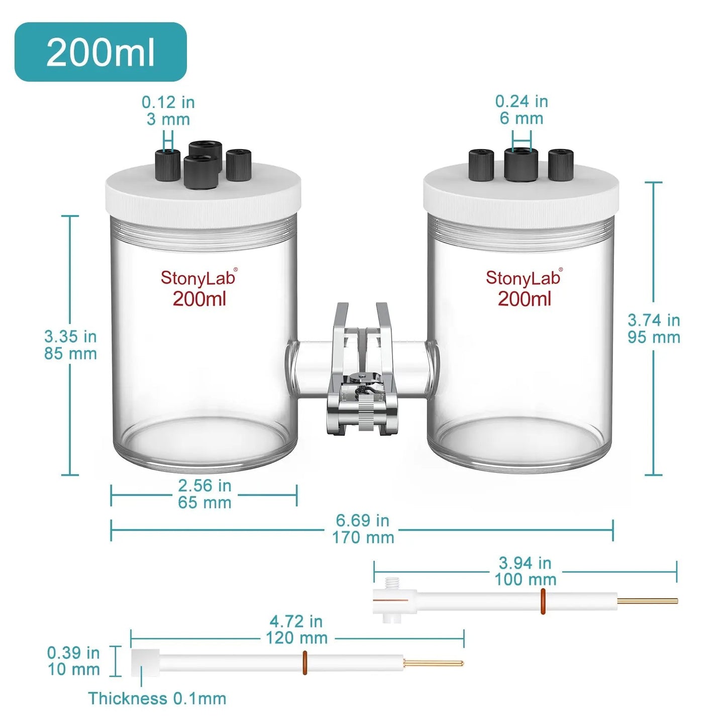 H-Type Electrolytic Cells with Two Electrodes [50-500 ml] Electrolyzer-H-Type
