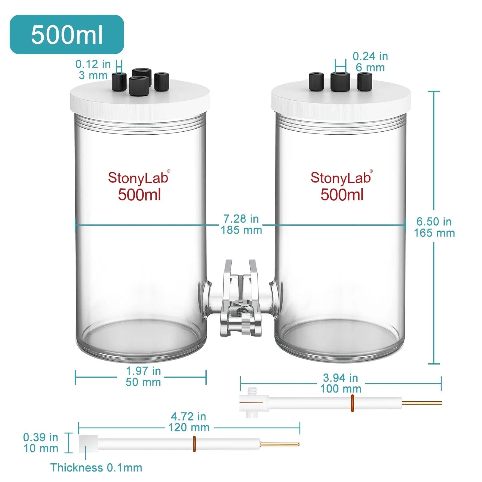 H-Type Electrolytic Cells with Two Electrodes [50-500 ml] Electrolyzer-H-Type