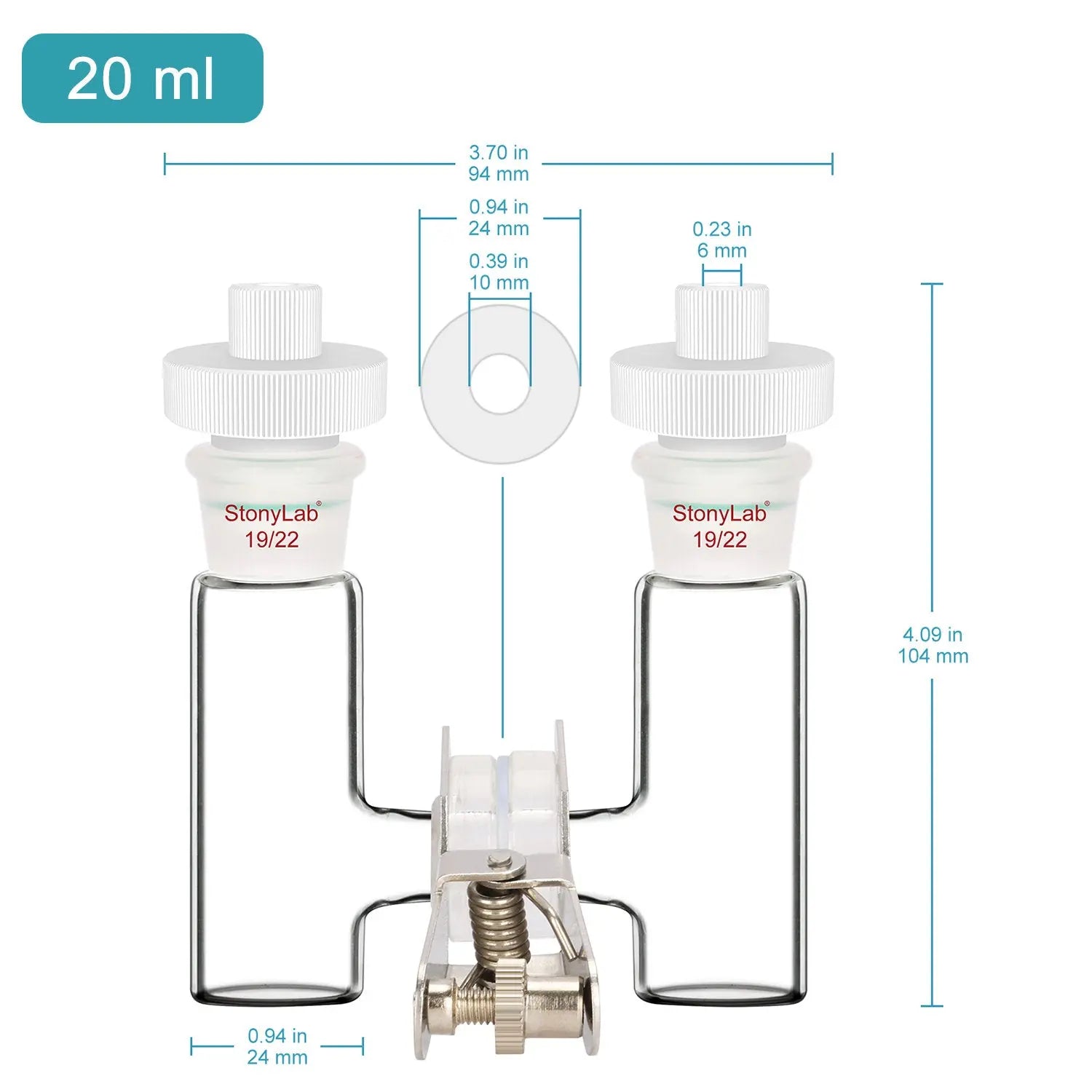 Comprehensive product view and setup components for StonyLab H-Type Electrolytic Cells [5-20 ml]