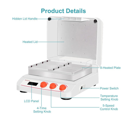 Heated Microplate Shaker, 100-1600 RPM, Ambient 5-70°C, 4 Microplates Microplate Shaker
