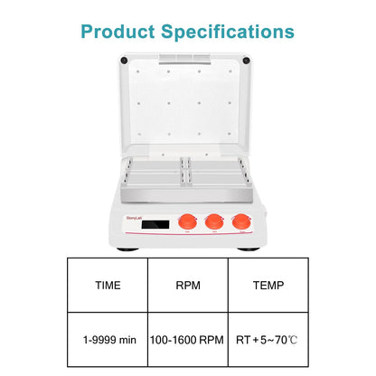 Heated Microplate Shaker, 100-1600 RPM, Ambient 5-70°C, 4 Microplates Microplate Shaker
