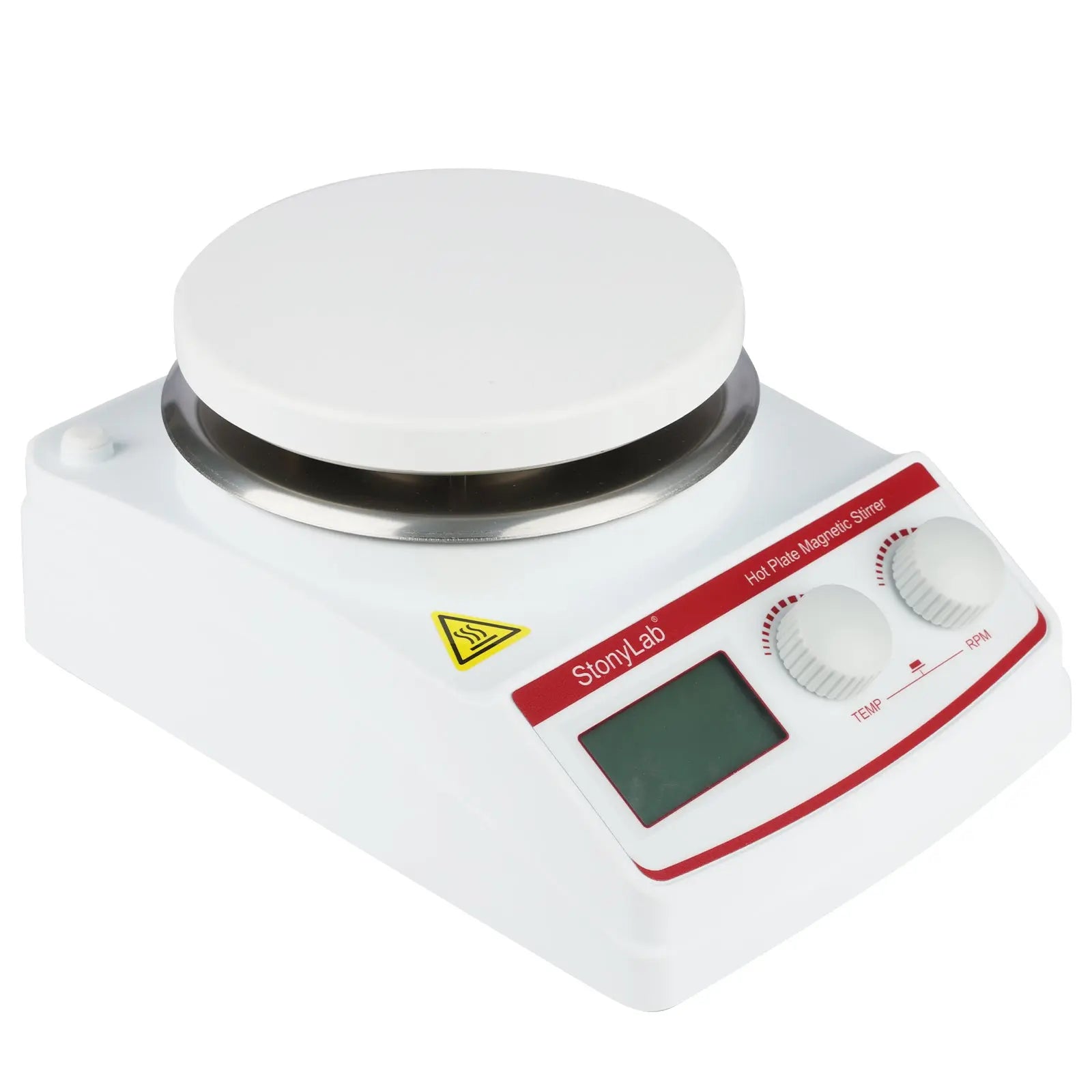 Side view and dimensional layout of the durable StonyLab Digital Heating Magnetic Stirrer with Temperature Sensor