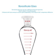 Side view and dimensional layout of the durable StonyLab Graduated Separatory Funnel with 24