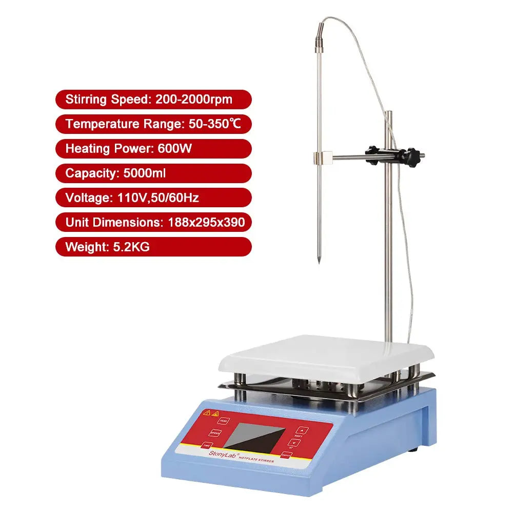 Close-up view showing the precise design and material of StonyLab Digital Heating Magnetic Stirrer with Temperature Sensor