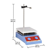 Side view and dimensional layout of the durable StonyLab Heating Magnetic Stirrer