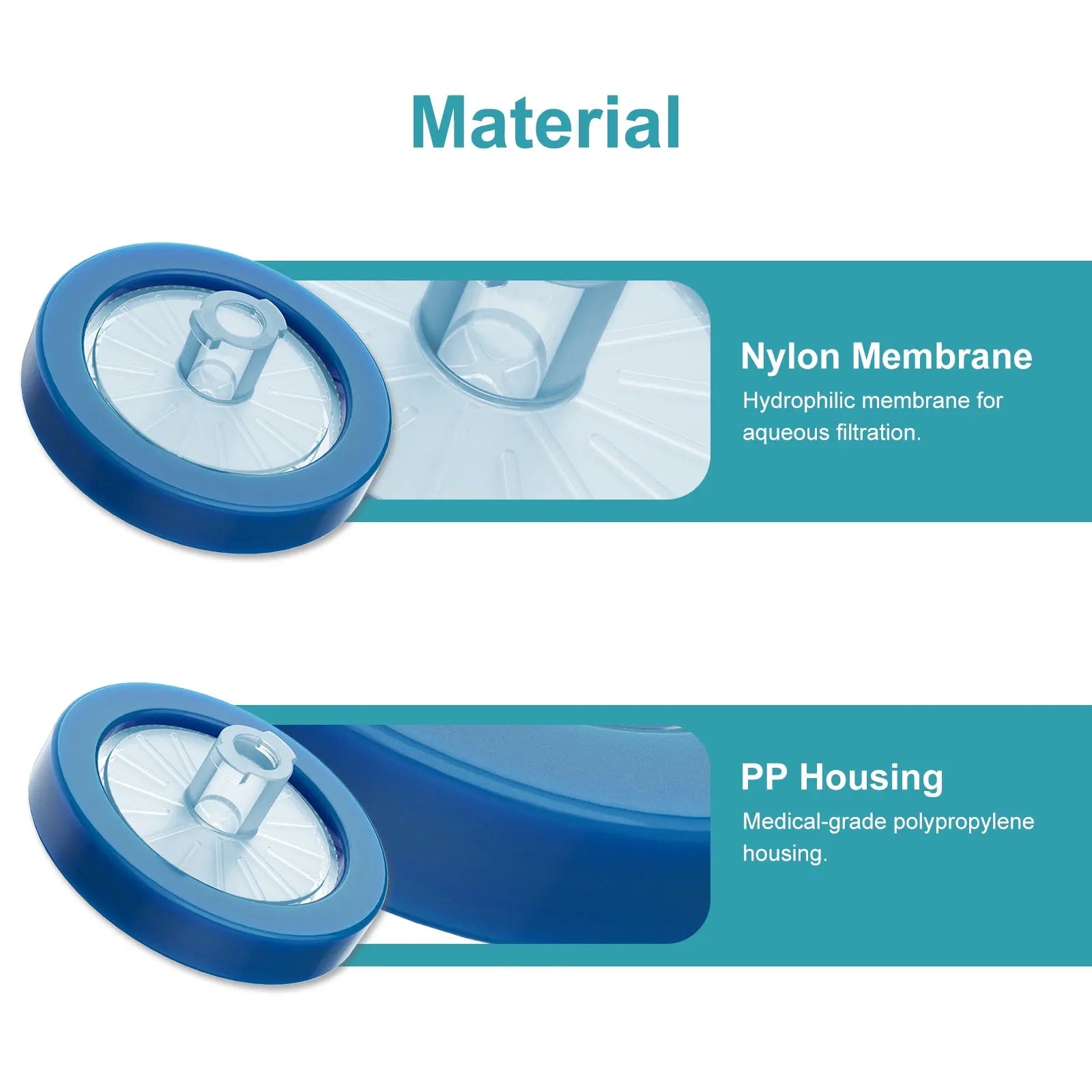 Hydrophilic nylon syringe filter for aqueous and organic sample filtration with high mechanical strength for laboratory use StonyLab