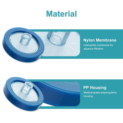 Hydrophilic nylon syringe filter for aqueous and organic sample filtration with high mechanical strength for laboratory use StonyLab