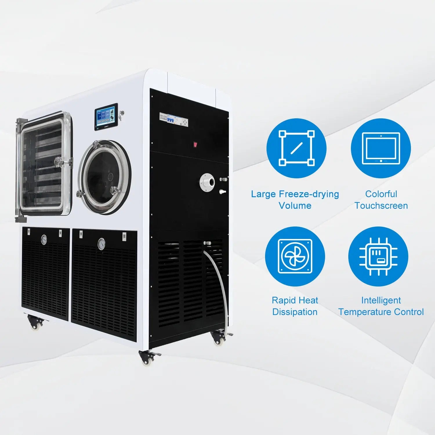 Side view and dimensional layout of the durable StonyLab In-Situ Square Cabin Freeze Dryer