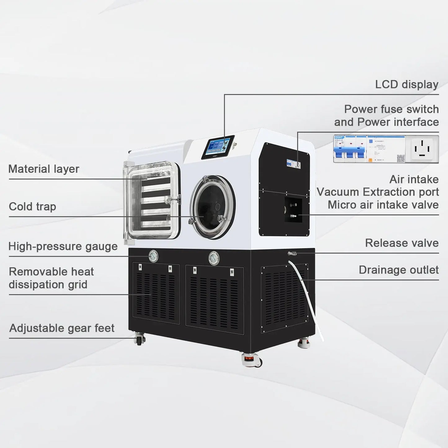 In-Situ Square Cabin Freeze Dryer with 0.2 m2 Drying Area, 3-30L, ≤ -80°C Cold Trap, Silicone Oil Heating Dryers - Freeze