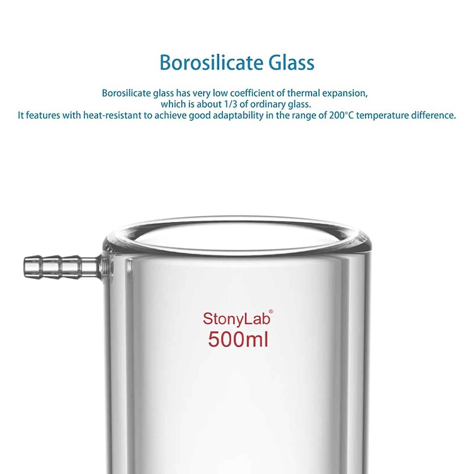 Side view and dimensional layout of the durable StonyLab Jacketed Buchner Filter Funnel