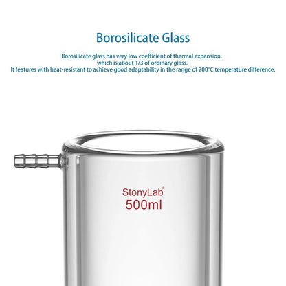 Jacketed Buchner Filter Funnel, 1.5 mm Pore Glass Plate, 250-1000 ml, 24/40 Male Joint and Vacuum Port Funnels-Buchner