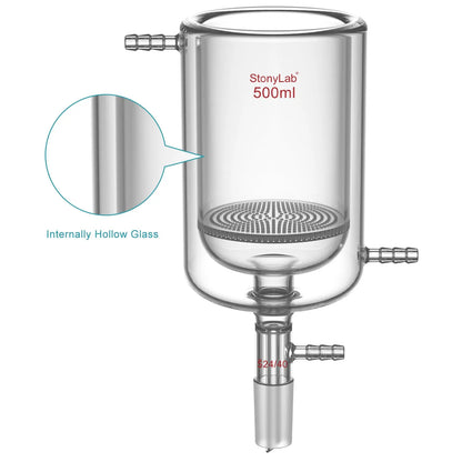 Jacketed Buchner Filter Funnel, 1.5 mm Pore Glass Plate, 250-1000 ml, 24/40 Male Joint and Vacuum Port Funnels-Buchner