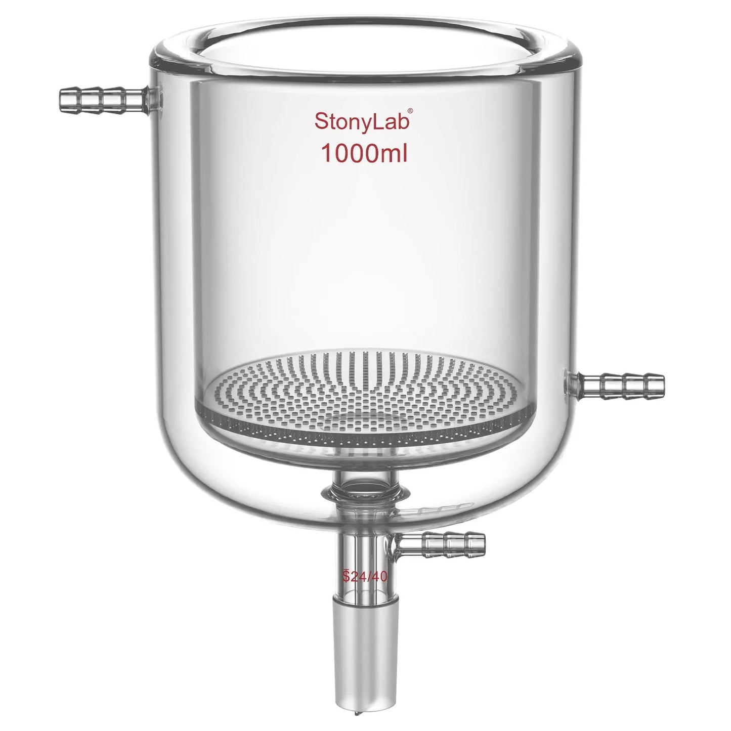 Jacketed Buchner Filter Funnel, 1.5 mm Pore Glass Plate, 250-1000 ml, 24/40 Male Joint and Vacuum Port Funnels-Buchner