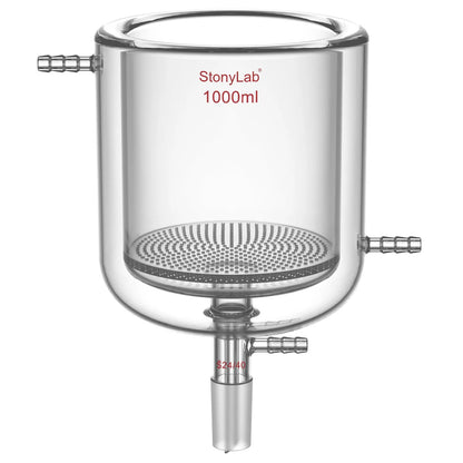 Jacketed Buchner Filter Funnel, 1.5 mm Pore Glass Plate, 250-1000 ml, 24/40 Male Joint and Vacuum Port Funnels-Buchner