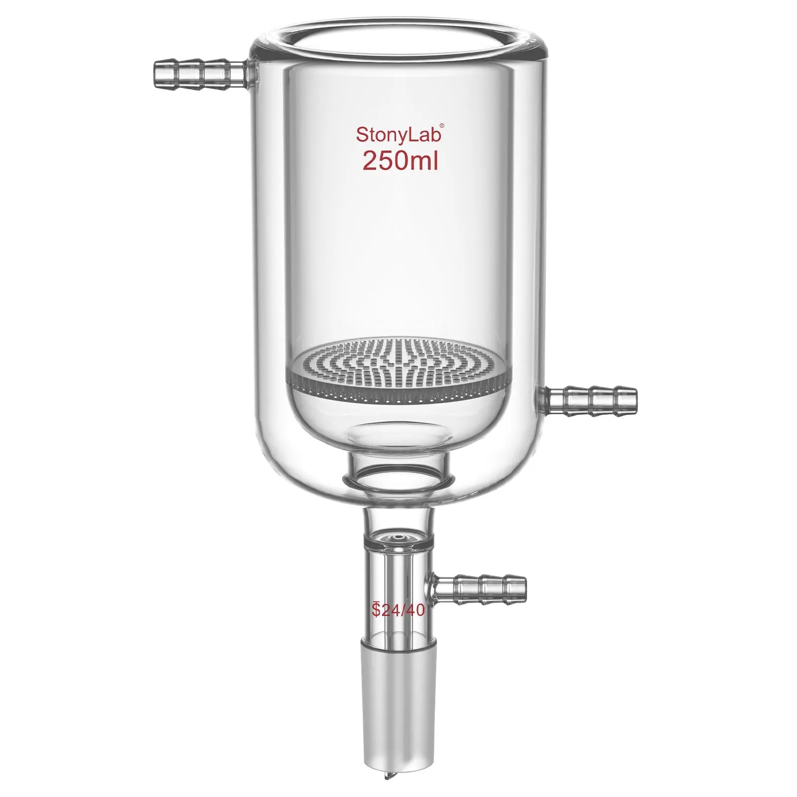 Jacketed Buchner Filter Funnel, 1.5 mm Pore Glass Plate, 250-1000 ml, 24/40 Male Joint and Vacuum Port Funnels-Buchner