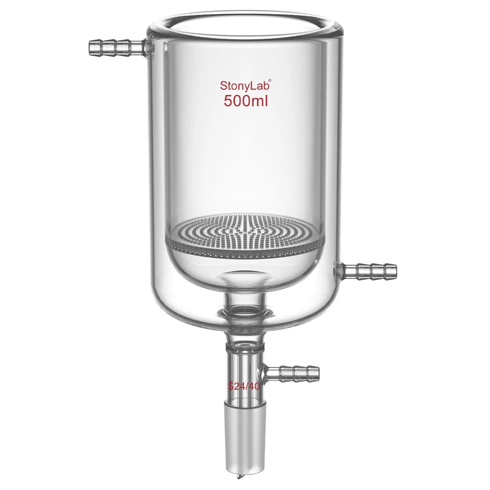 Jacketed Buchner Filter Funnel, 1.5 mm Pore Glass Plate, 250-1000 ml, 24/40 Male Joint and Vacuum Port Funnels-Buchner