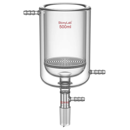 Jacketed Buchner Filter Funnel, 1.5 mm Pore Glass Plate, 250-1000 ml, 24/40 Male Joint and Vacuum Port Funnels-Buchner