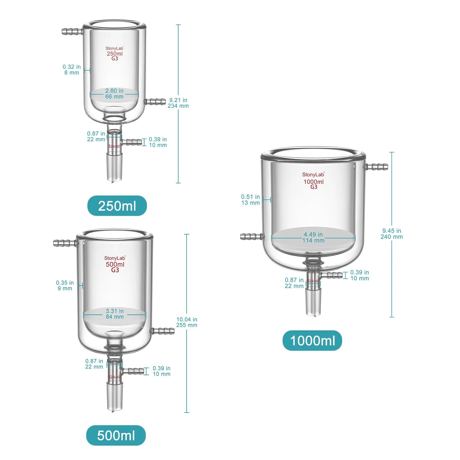 Jacketed Buchner Filter Funnel, Fine Frit (15-40μm), 250-1000 ml Funnels-Buchner