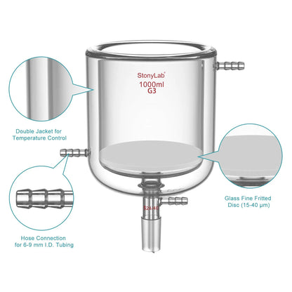 Jacketed Buchner Filter Funnel, Fine Frit (15-40μm), 250-1000 ml Funnels-Buchner