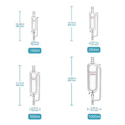 Jacketed Pressure Equalizing Graduated Addition Funne, 24/40 Joints, PTFE Stopcock, 100-1000 ml Funnels-Pressure Equalizing Addition