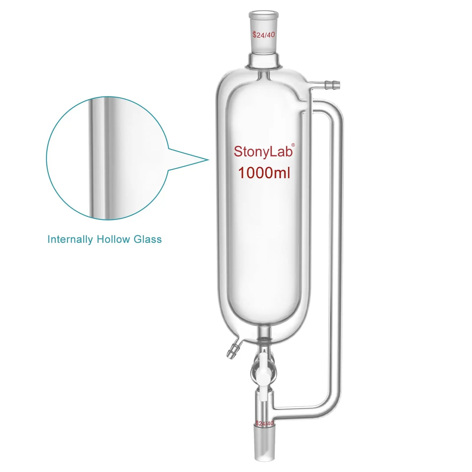Jacketed Pressure Equalizing Graduated Addition Funne, 24/40 Joints, PTFE Stopcock, 100-1000 ml Funnels-Pressure Equalizing Addition