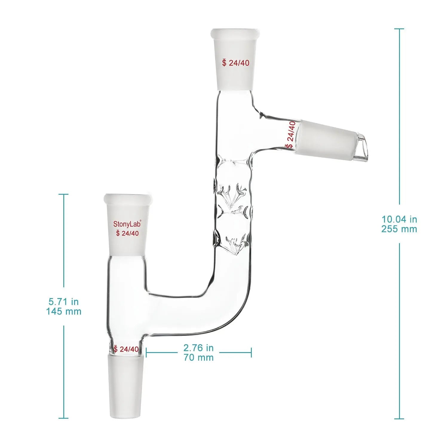 Close-up view showing the precise design and material of StonyLab Kjeldahl Distillation Adapter 4-Way