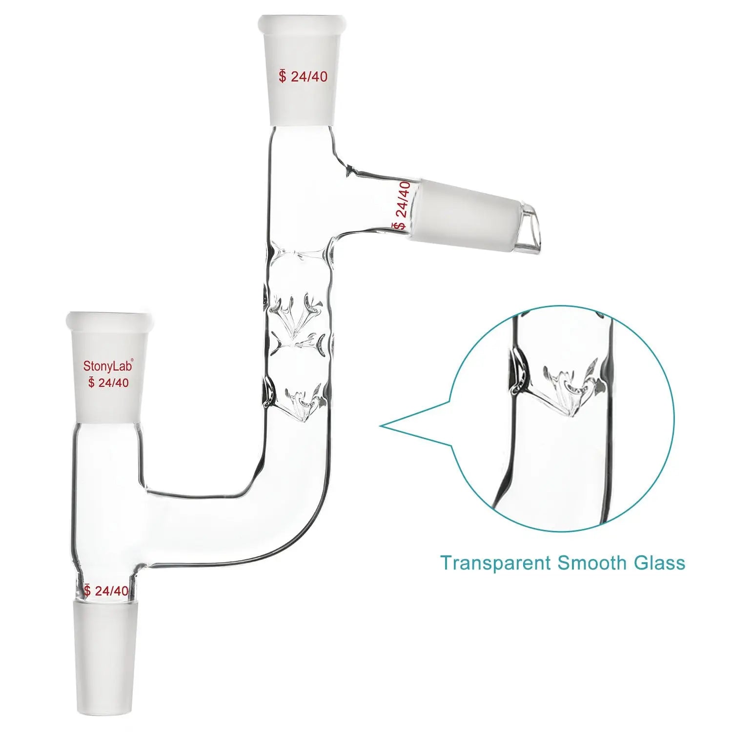 Side view and dimensional layout of the durable StonyLab Kjeldahl Distillation Adapter 4-Way
