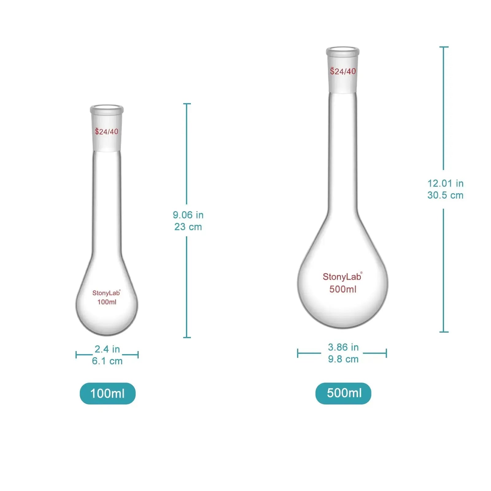 Close-up view showing the precise design and material of StonyLab Kjeldahl Flask