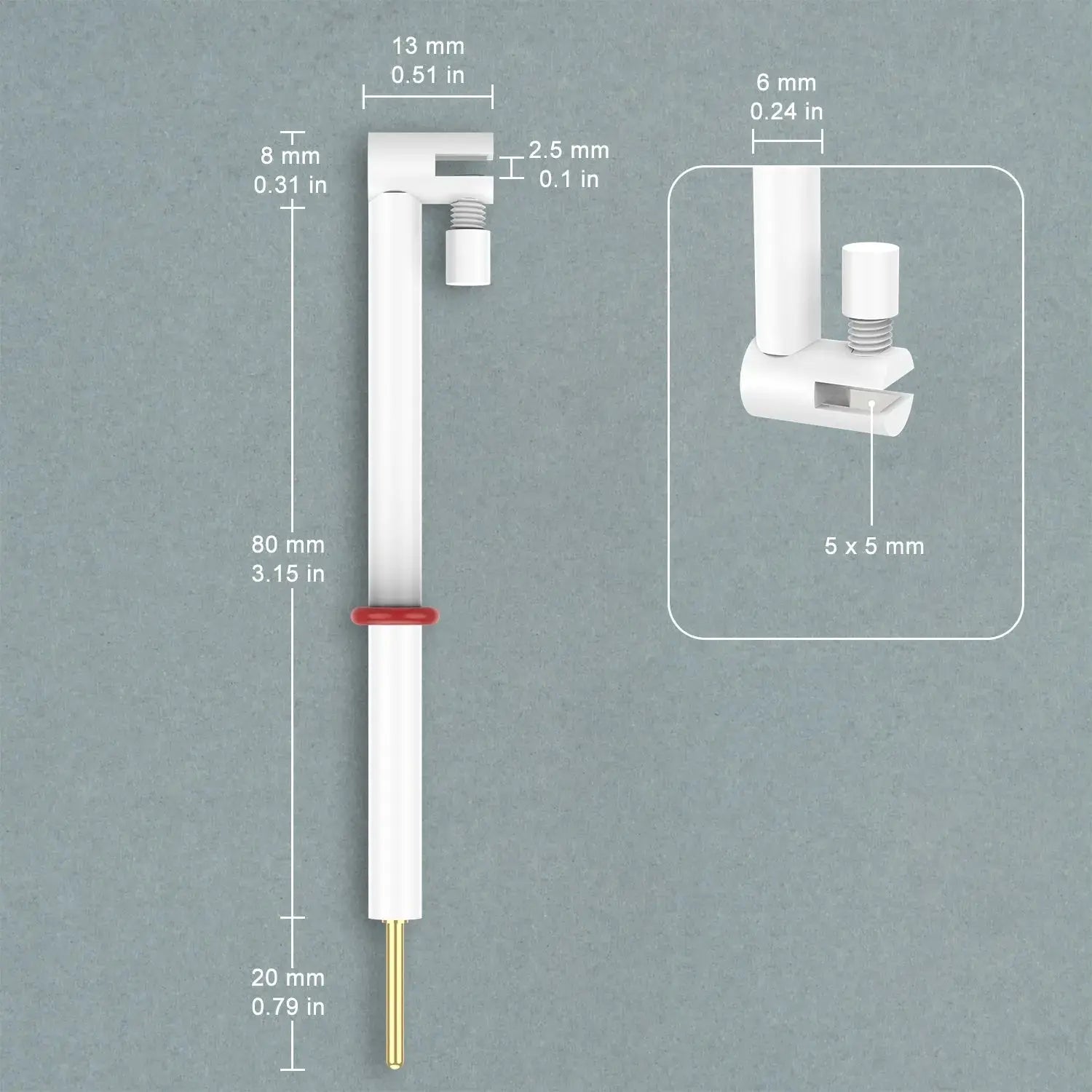 Side view and dimensional layout of the durable StonyLab L-Shape Platinum Sheet Electrode Holder