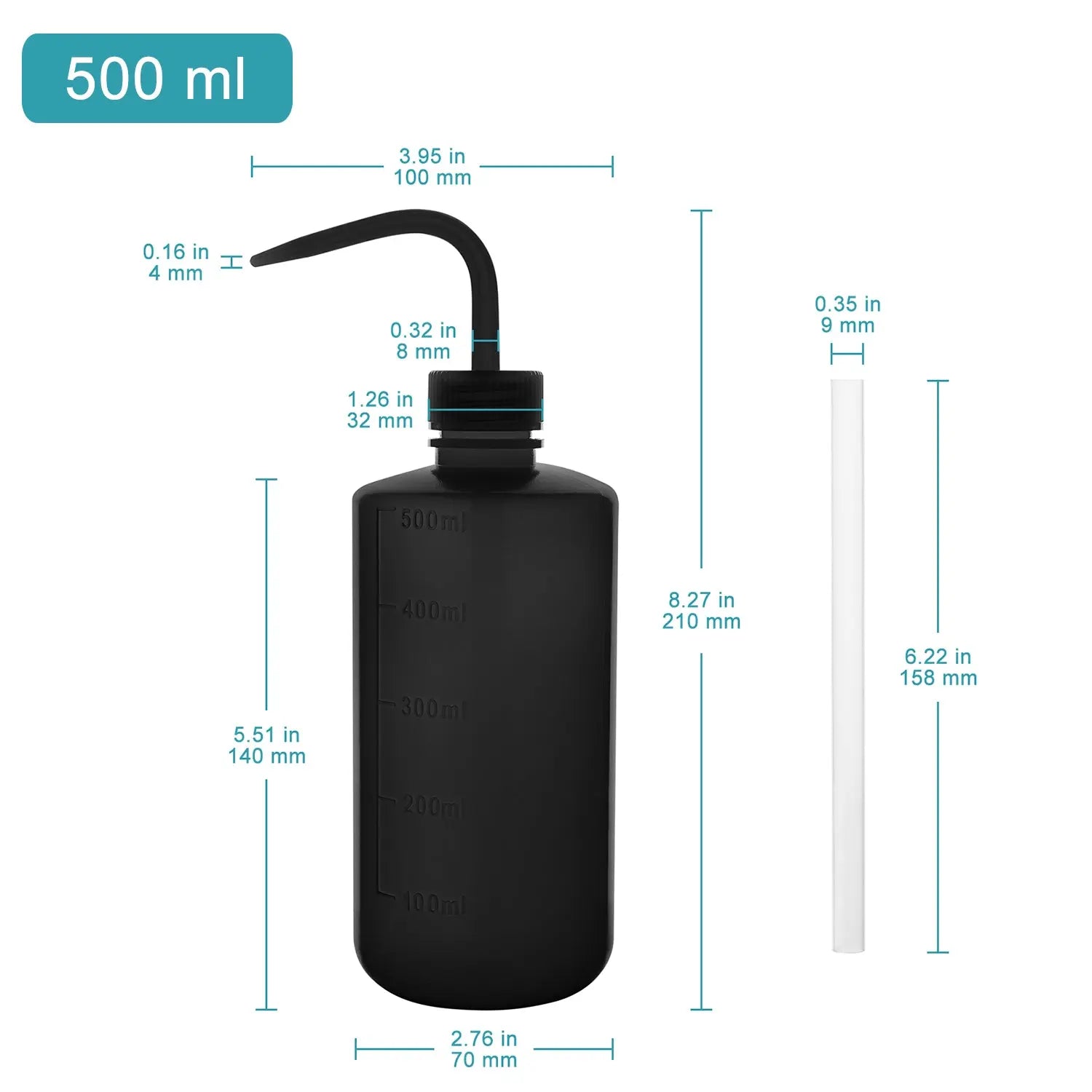 Side view and dimensional layout of the durable StonyLab LDPE Wash Bottle