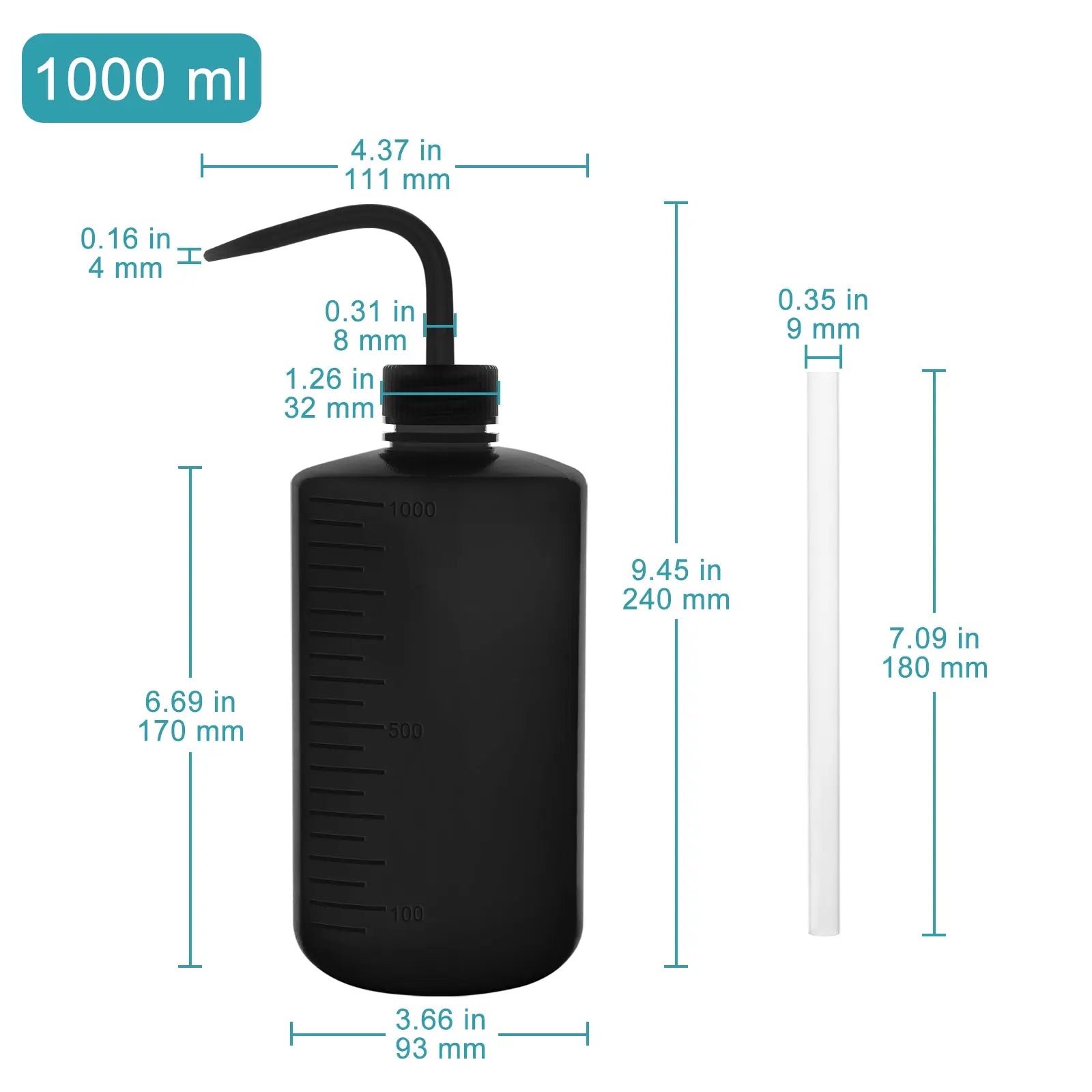 LDPE Wash Bottle, Black, Narrow Mouth, 250-500 ml, 2-Pack Wash Bottles