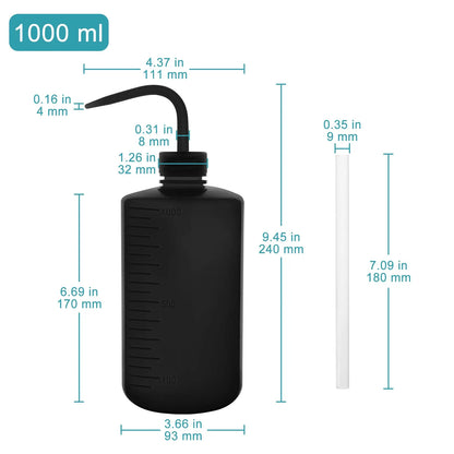 LDPE Wash Bottle, Black, Narrow Mouth, 250-500 ml, 2-Pack Wash Bottles