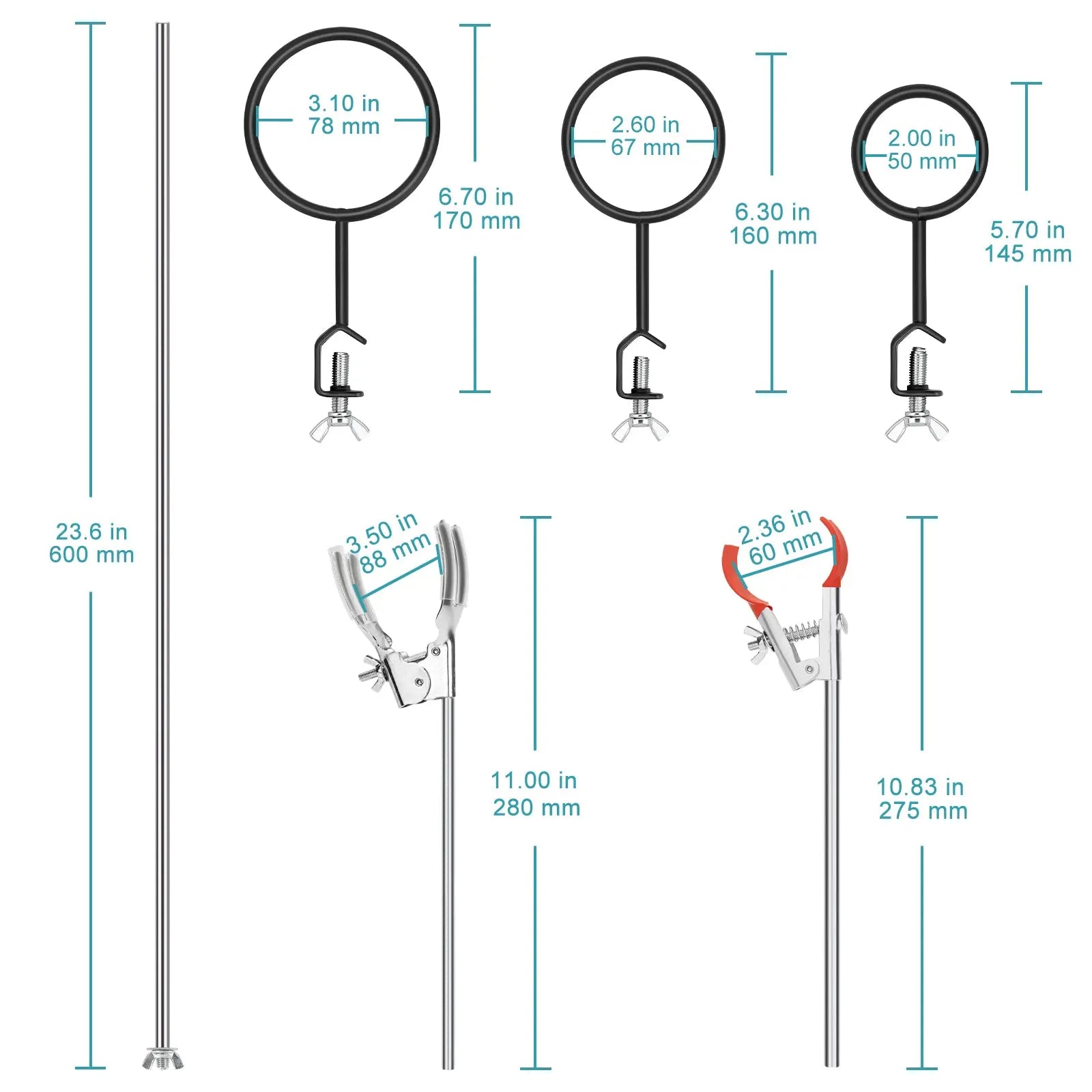 Lab stand set 9-piece universal retort stand kit with base support rod rings and clamps for laboratory glassware StonyLab