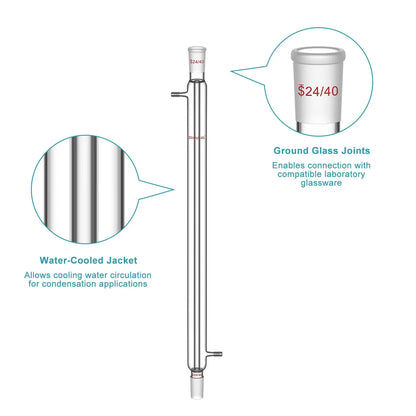 Borosilicate glass Liebig condenser with 200 mm 300 mm 400 mm and 500 mm jacket lengths for distillation and reflux laboratory setups StonyLab