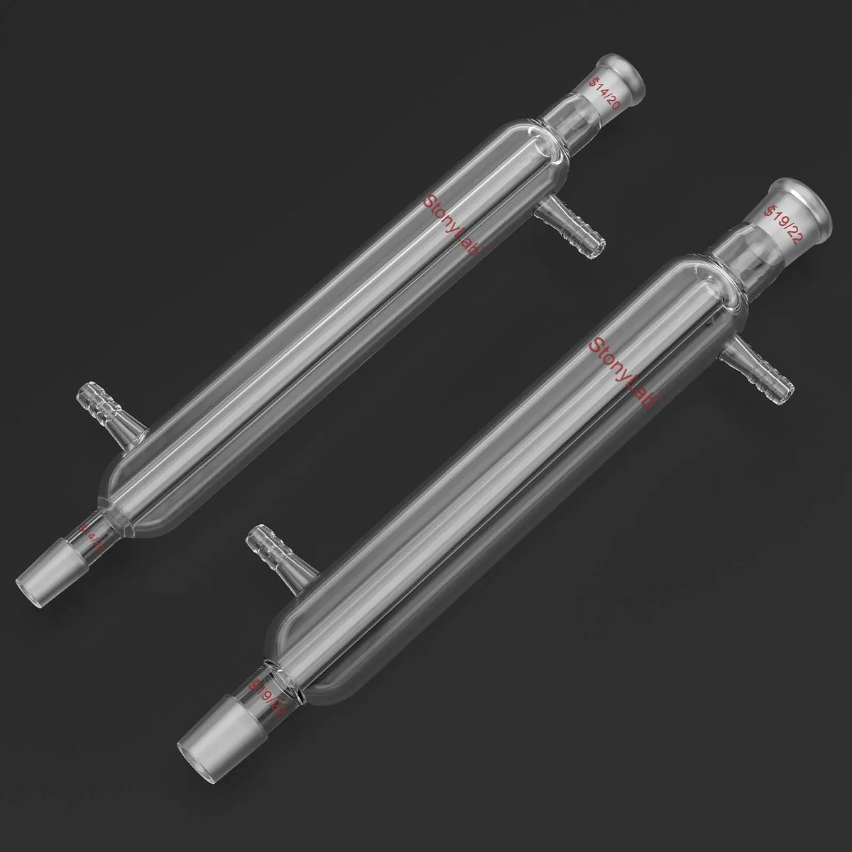 Borosilicate glass Liebig condenser with 200 mm 300 mm 400 mm and 500 mm jacket lengths for distillation and reflux laboratory setups StonyLab