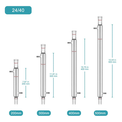 Borosilicate glass Liebig condenser with 200 mm 300 mm 400 mm and 500 mm jacket lengths for distillation and reflux laboratory setups StonyLab