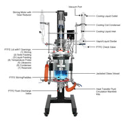 Close-up view showing the precise design and material of StonyLab 20L Jacketed Glass Reactor System with Lifting and Rotary Mixing Function