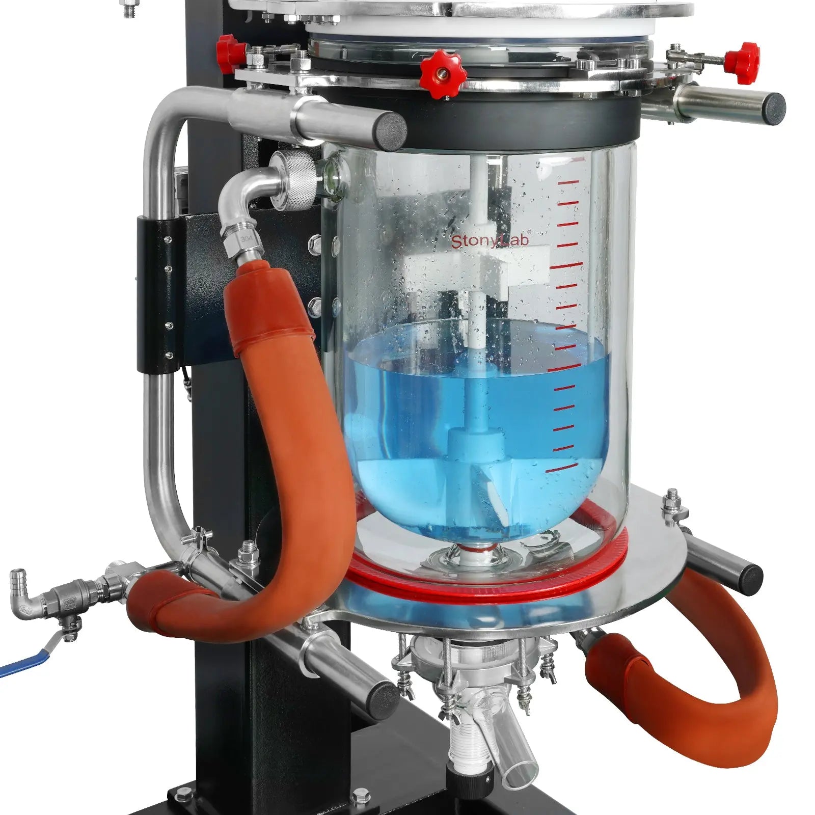 Comprehensive product view and setup components for StonyLab 5L Jacketed Glass Reactor System with Lifting and Rotary Mixing Function