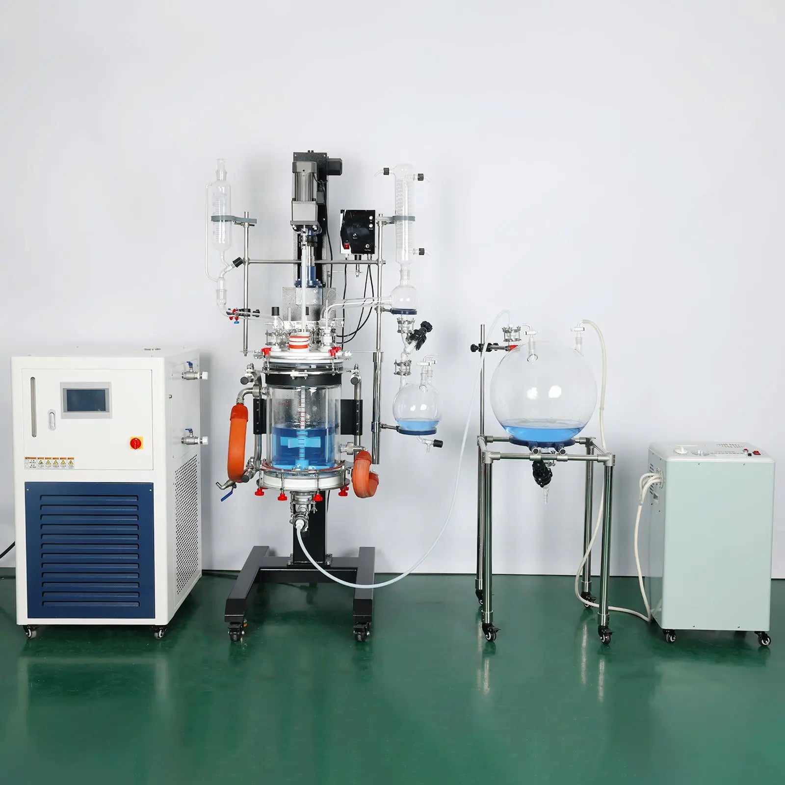 Comprehensive product view and setup components for StonyLab 5L Jacketed Glass Reactor System with Lifting and Rotary Mixing Function