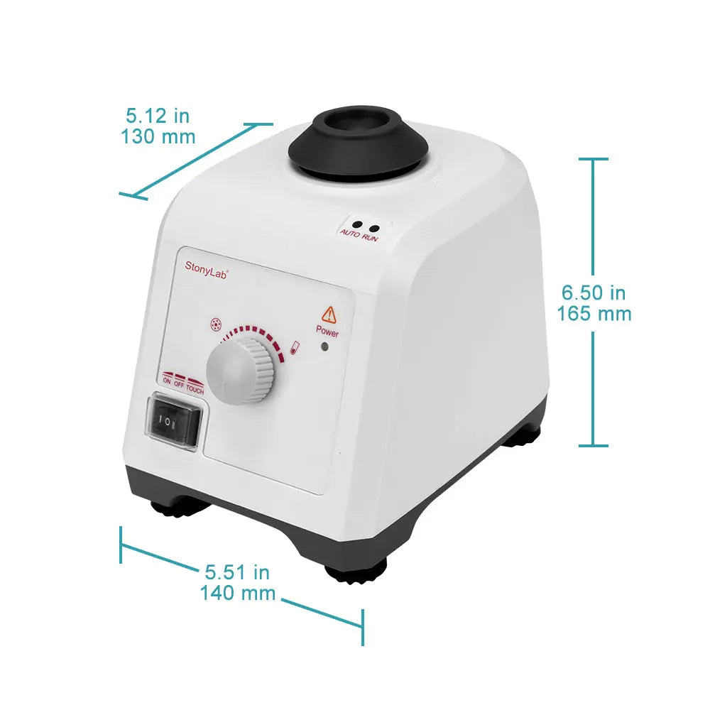 Side view and dimensional layout of the durable StonyLab Light-Sensing Vortex Mixer