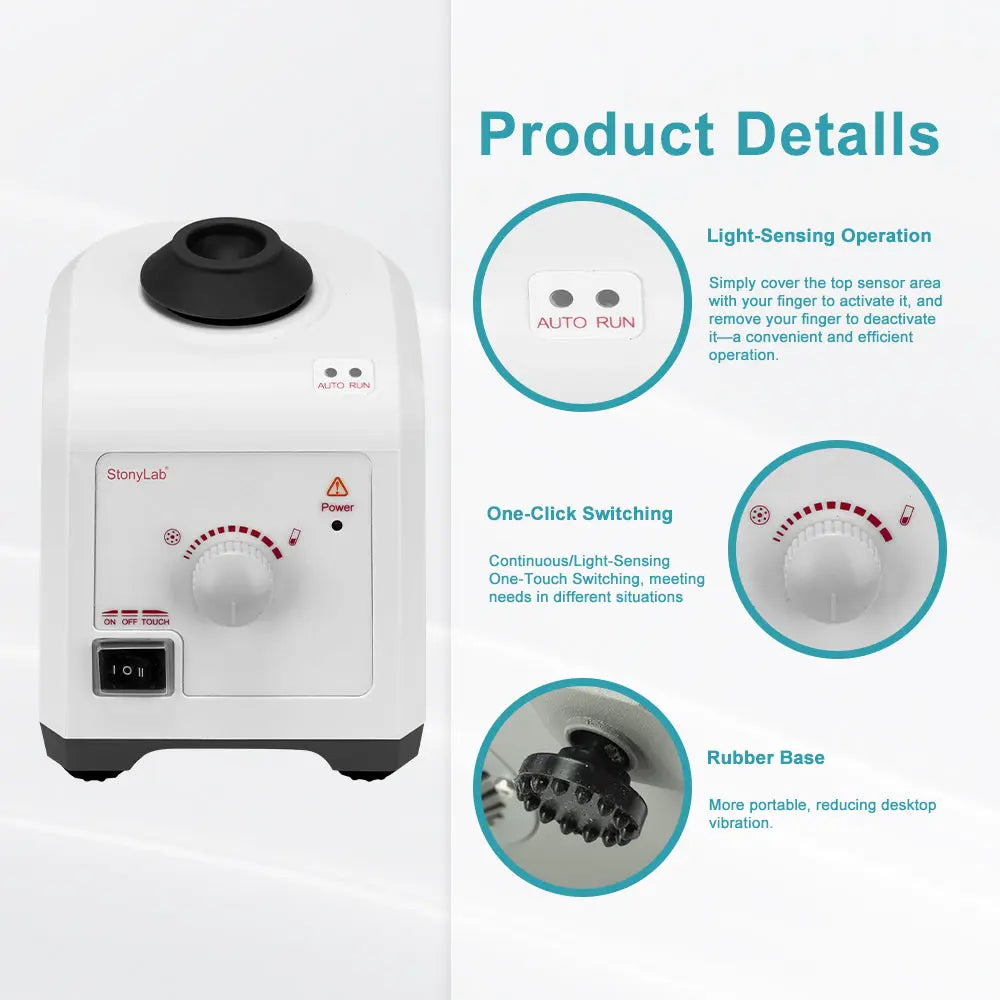 Light-Sensing Vortex Mixer, 0-3000RPM,Light sensing and continuous mode, Multi-adapter Vortex Mixers